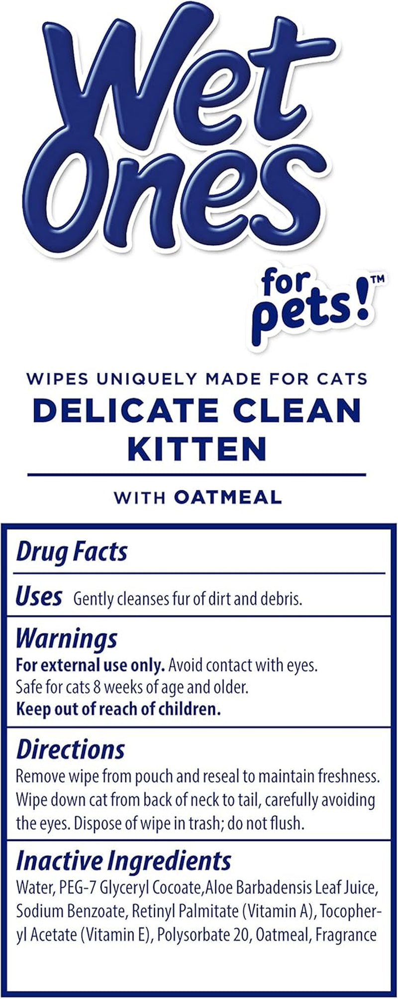 for Pets Delicate Clean Kitten Wipes for Cats with Oatmeal Cat Cleaning Wipes, Mild & Soothing Cat Grooming Wipes with Wet Lock Seal(Pack of 8, 240 Count Total)