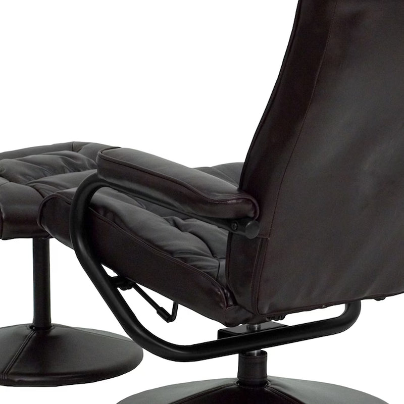 Brown Faux Leather Upholstered Swivel Recliner with Ottoman Set