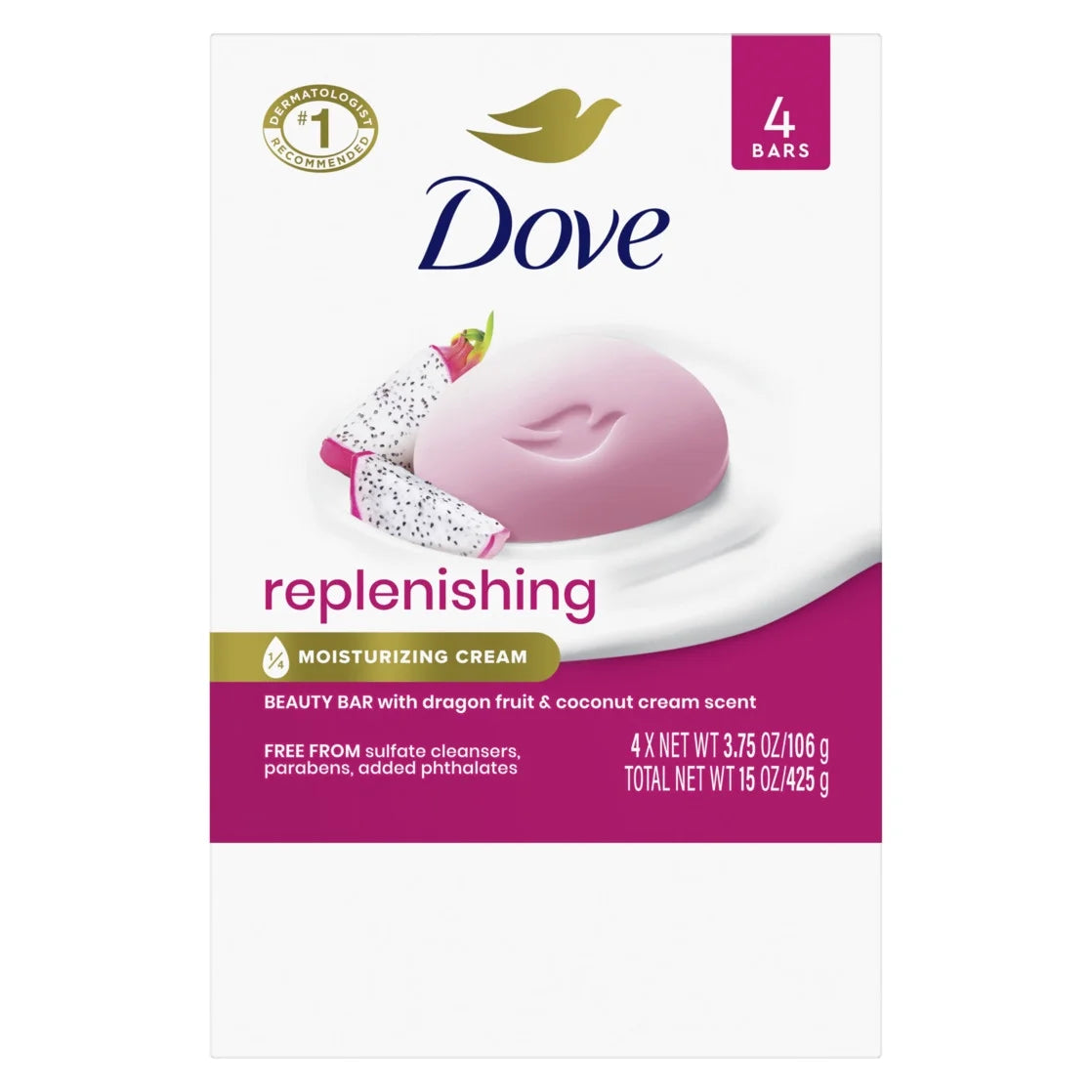 Beauty Bar Women'S Bath Soap Dragonfruit, 3.75 Oz 4 Bars