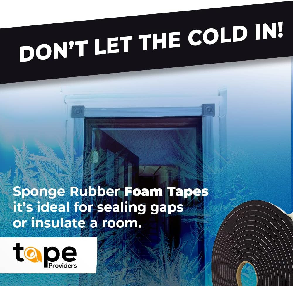 WOD SSFLDFT Closed Cell Sponge Rubber Foam Tape, 1/16 Inch Thick, 2 Inch X 150 Ft. Made in USA Weatherstrip Seal, Windows and Doors Adhesive, Sound Proof Insulation, Black