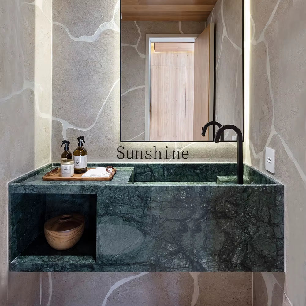 Prada Green Luxury Stone Slate Washstand Bathroom Cabinet Simple and Modern