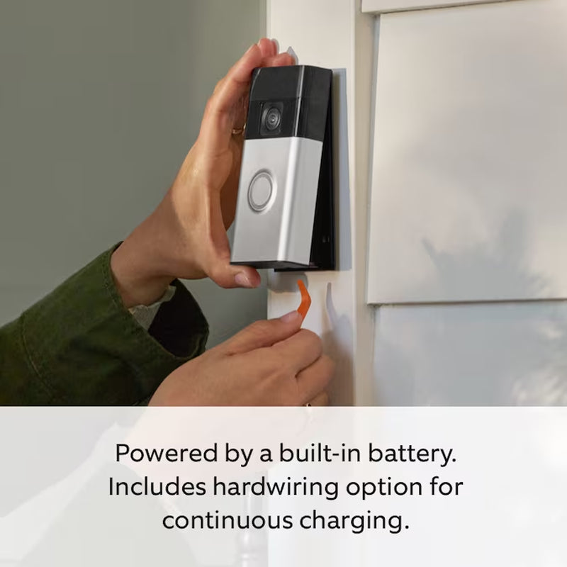 Battery Doorbell with Head-To-Toe HD Video, Live View with Two-Way Talk, and Motion Detection & Alerts, Satin Nickel