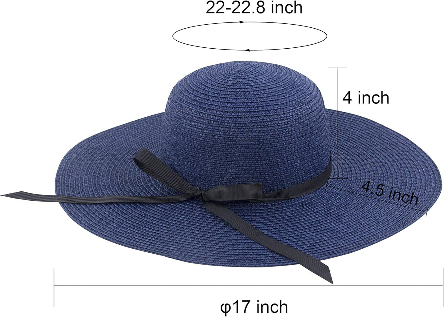 Womens Wide Brim Straw Sun Hat Floppy Foldable Roll up Cap UPF 50+ Summer Beach Hats