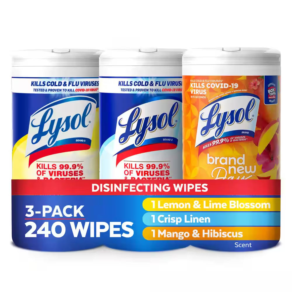 Disinfecting Wipes, Essential Cleaning Supplies, Multi-Scent Sanitizing Wipes Bundle, 80 Count (3-Pack)