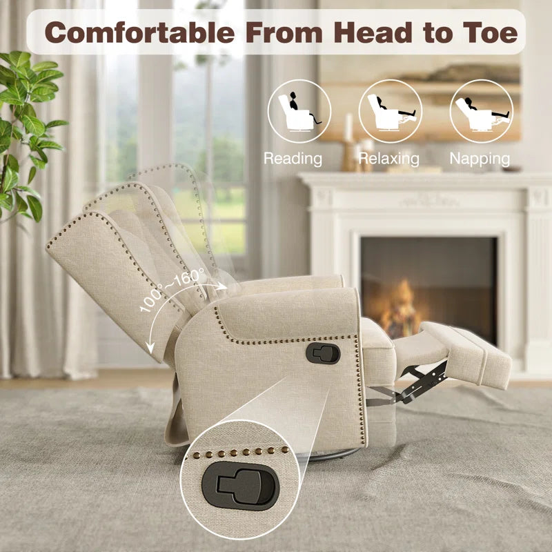 34" Wide Swivel Rocking Nursery Recliner Comfortable Upholstered Glider