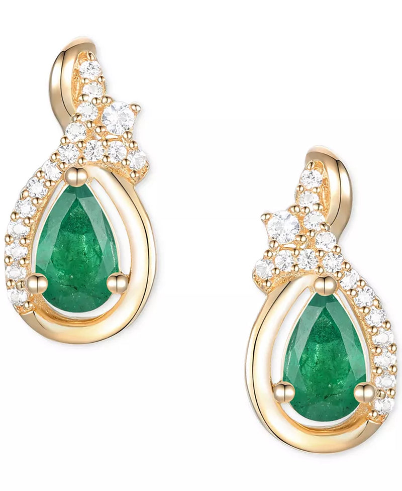 Emerald (1/2 Ct. T.W.) & Diamond (1/10 Ct. T.W.) Pear Drop Earrings in 14K Gold (Also in Ruby & Sapphire)