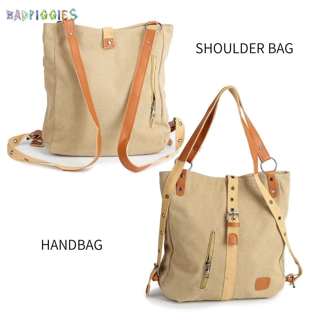 Canvas Handbag Tote Shoulder Bag for Women Casual School Purse Hobo Bag Rucksack Convertible Backpack (Coffee)