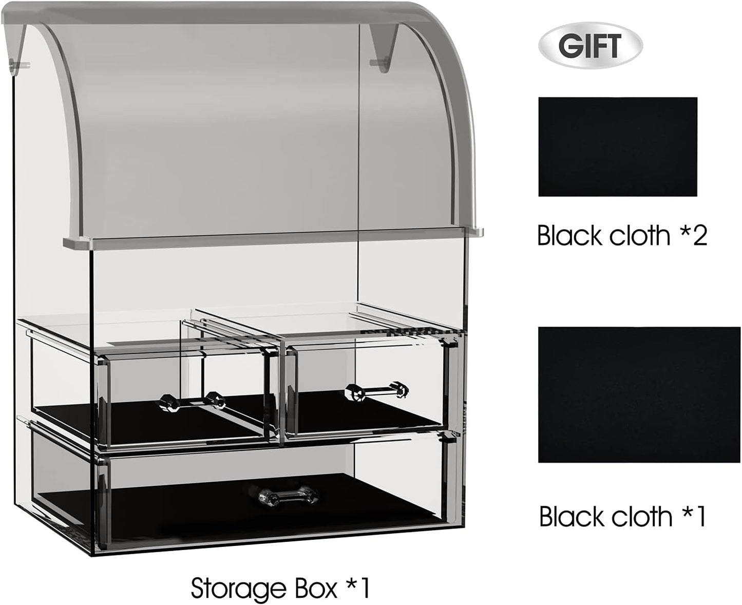 Cosmetic Makeup Organizer, Acrylic Cosmetic Display Cases with Lid for Dustproof Waterproof, Cosmetic Storage Box with 3 Drawers for Makeup Tools, Lipsticks, Perfume, Jewelry (Black Clear)