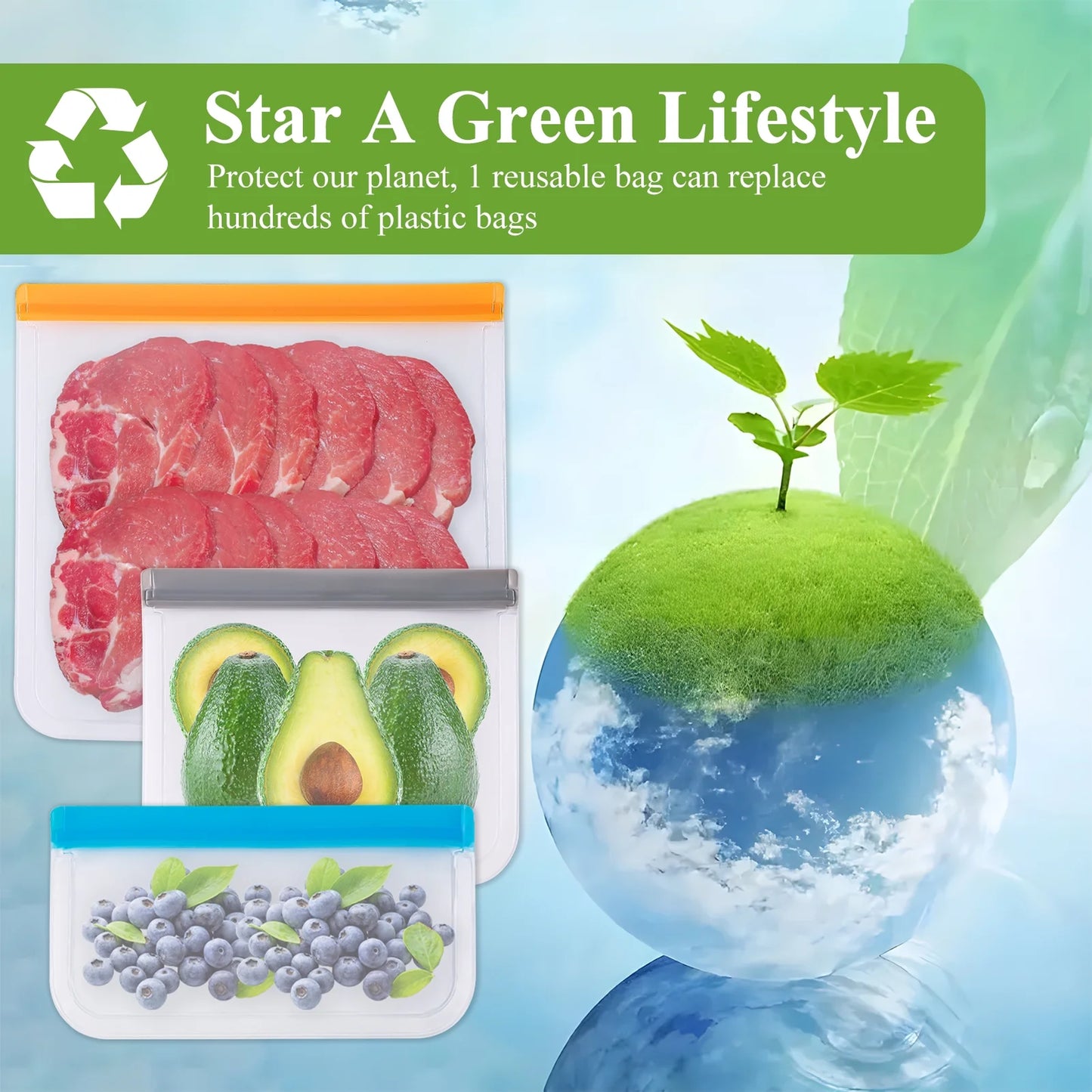12 Pack Reusable Freezer Bags, Reusable Gallon Food Storage Bags Leakproof Bags
