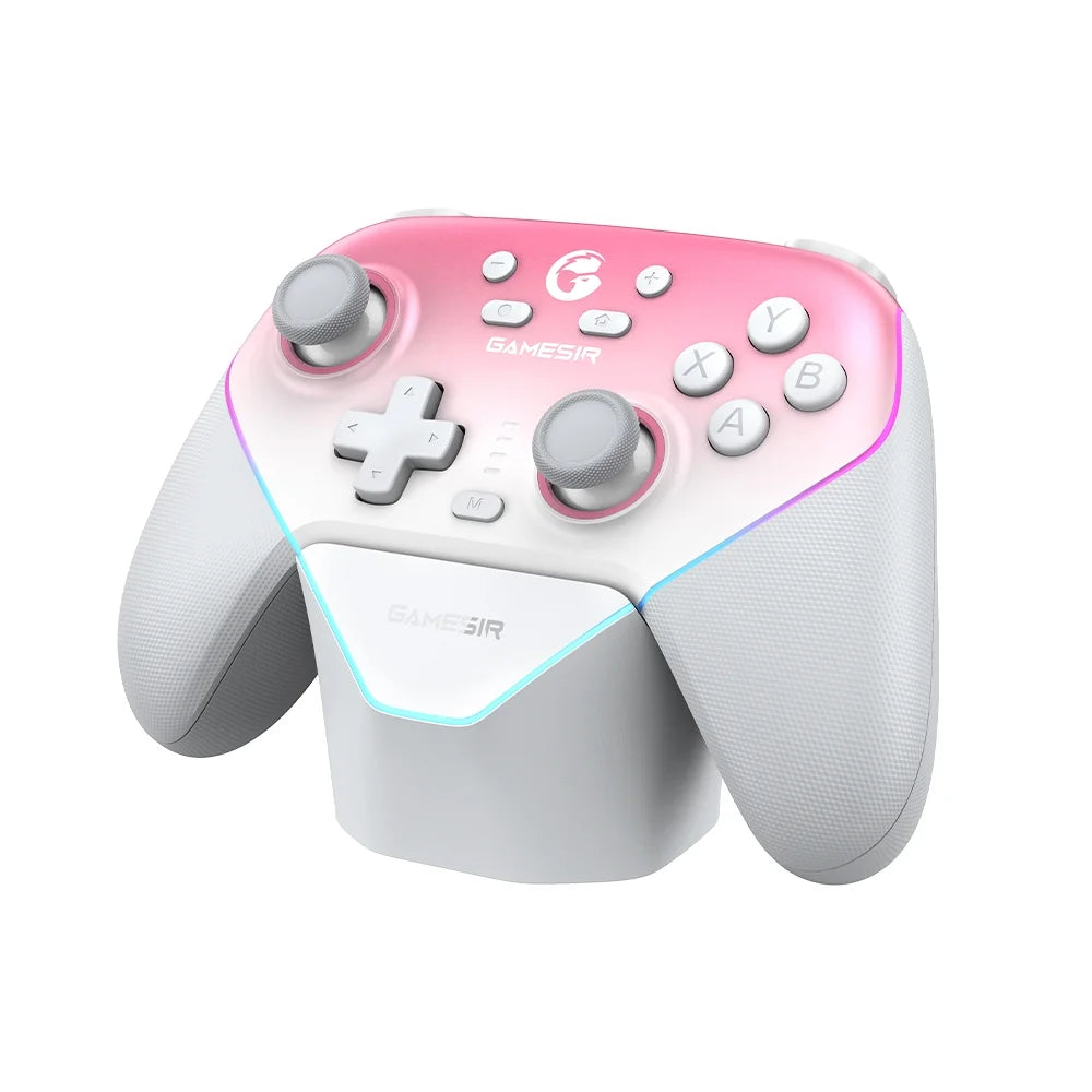 Super Nova Multi-Platform Wireless Gaming Controller for Pc/Switch/Ios/Android with Smart Auto Start-Stop Charging Dock(Whipped Pink Version)