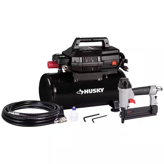 4 Gal. 175 PSI Electric Oil-Free High Performance Air Compressor with 25 Ft. Air Hose and 2-In-1 Brad Nailer/Stapler