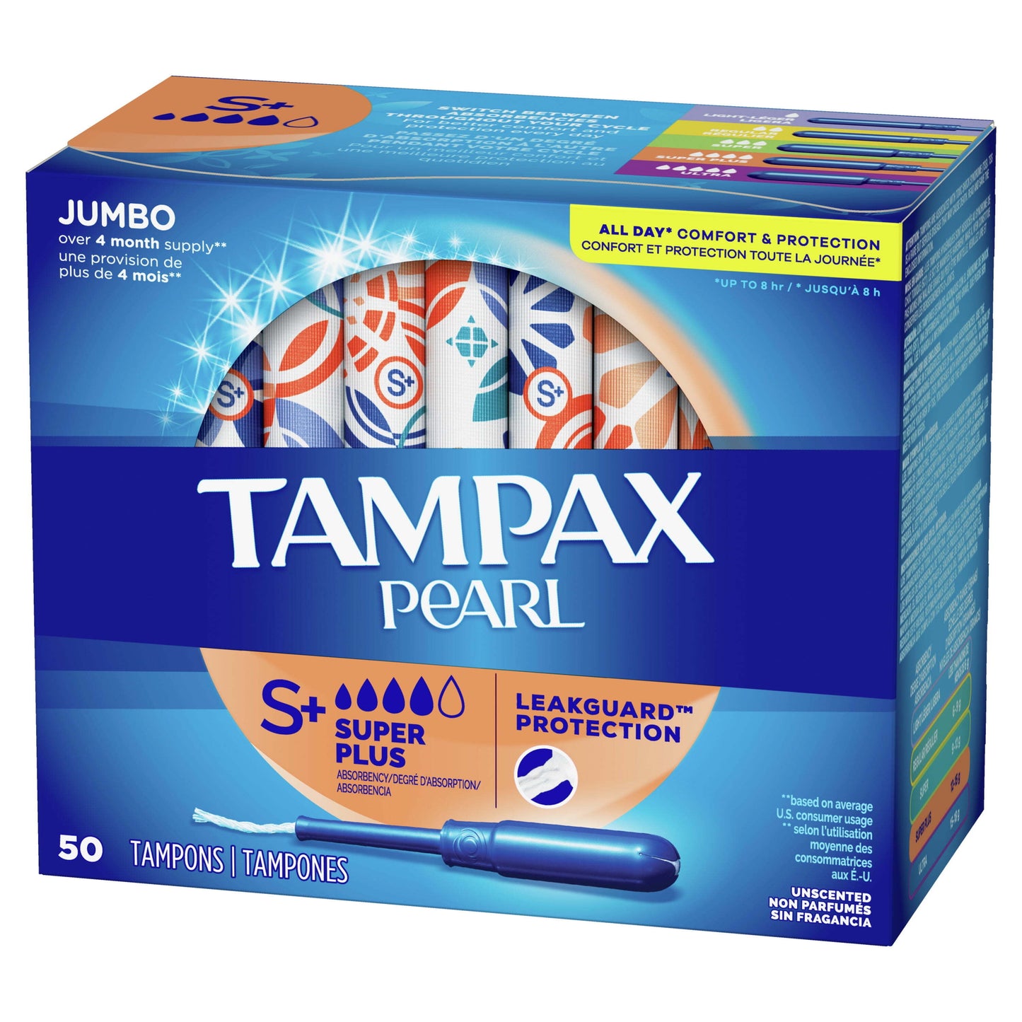Pearl Super plus Plastic Tampons, Unscented, 50 Count