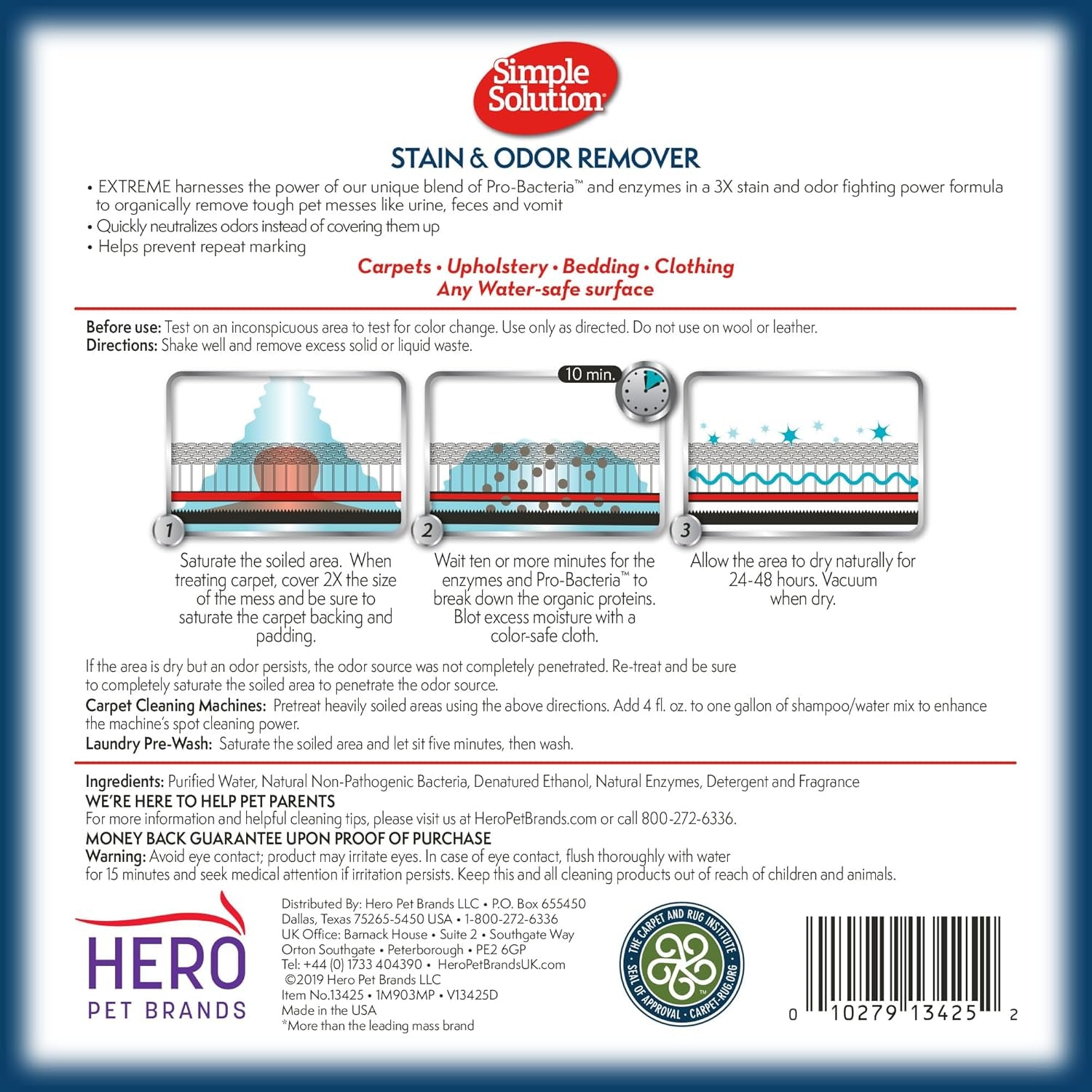 Extreme Pet Stain and Odor Eliminator Spray for Dogs and Cats, Enzymatic Cleaner with 3X Pro-Bacteria Cleaning Power, Strong Urine Pee & Poop Stain Remover, Spring Breeze, 1 Gal