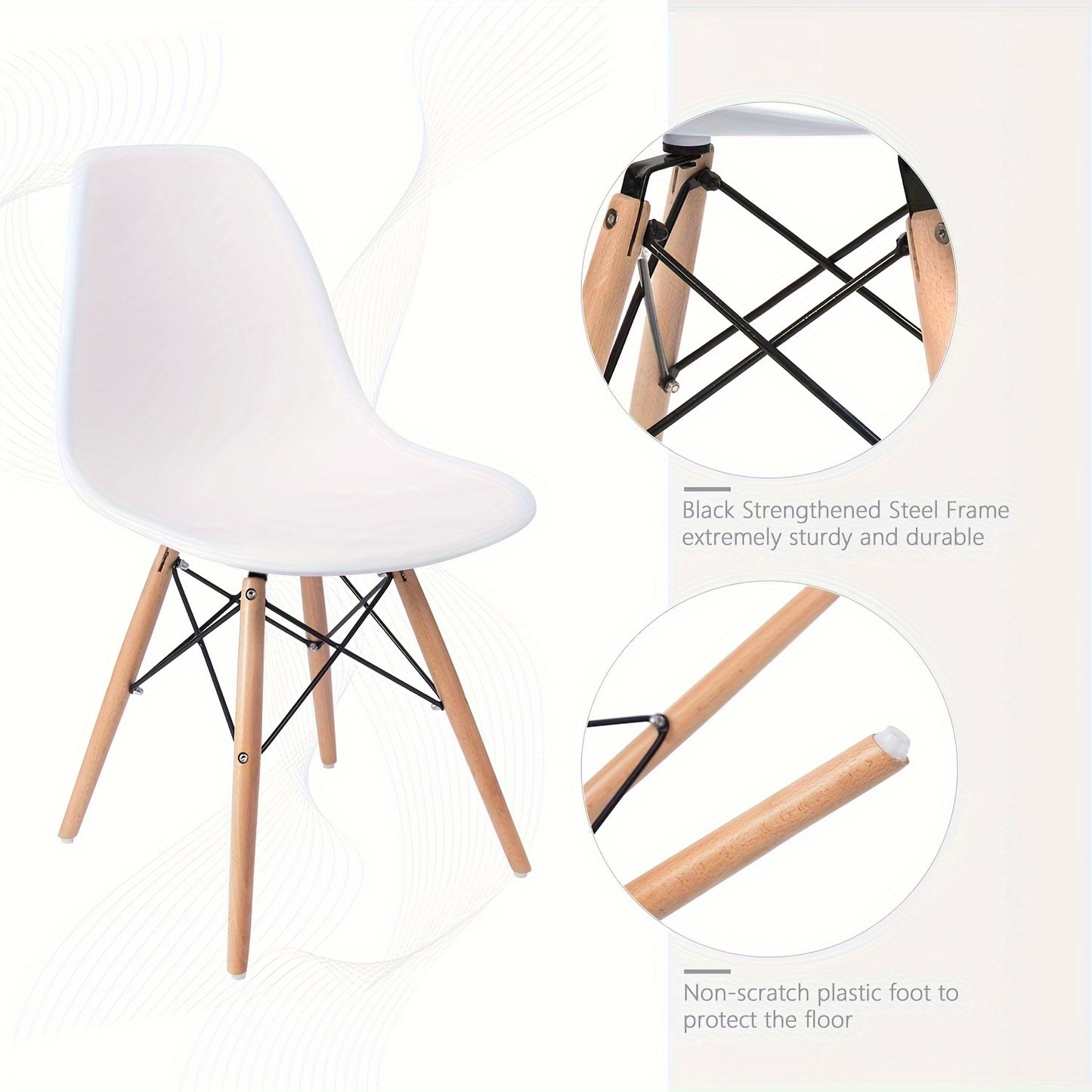 Pre-Assembled Mid Century Modern Dining Chairs, Set of 4, White