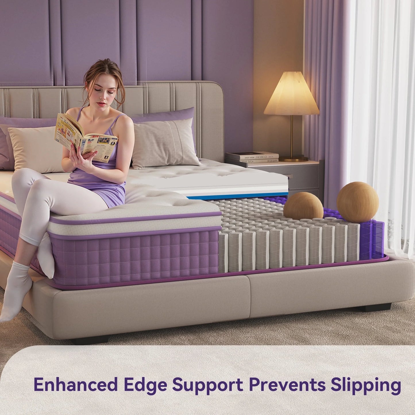 Full Mattress 12 Inch, Purple Full Size Mattress in a Box, Hybrid Mattress with Memory Foam & Pocket Coils, Medium Firm for Pressure Relief, Certipur-Us