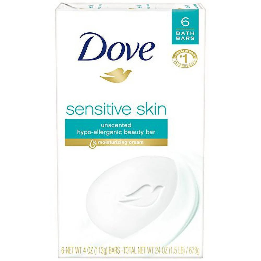 Beauty Bar More Moisturizing than Bar Soap Sensitive Skin with Gentle Cleanser for Softer Skin, Fragrance-Free, Hypoallergenic Beauty Bar 3.75 Oz, 6 Bars