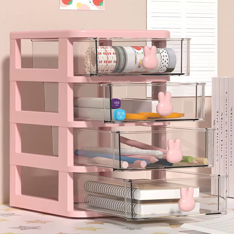Clear Stacking Drawer Organizer - Multi-Tier PP Storage Box for Office/Beauty Products, Modular Desktop System (2-5 Layers)