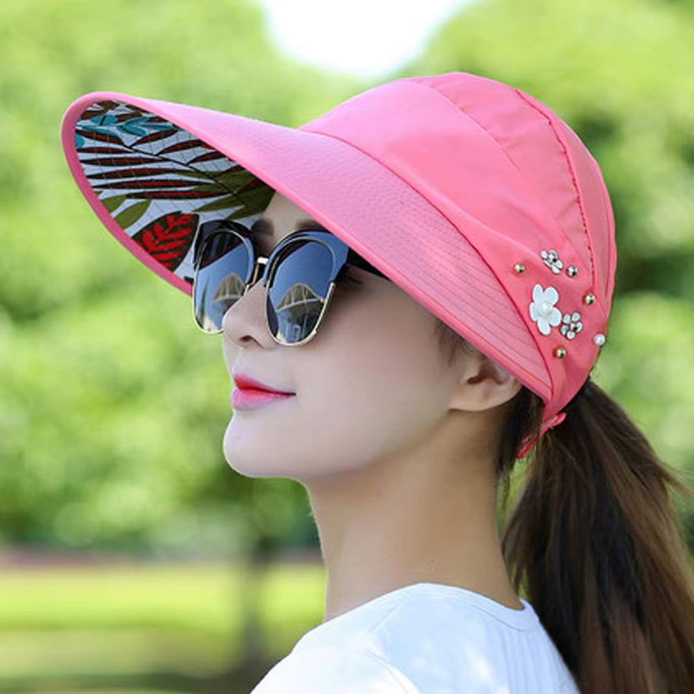 Fashion Womens Ladies Summer Vacation Wide Brim Foldable Sun Hat Anti-Uv Beach Visor Caps Casual Hats