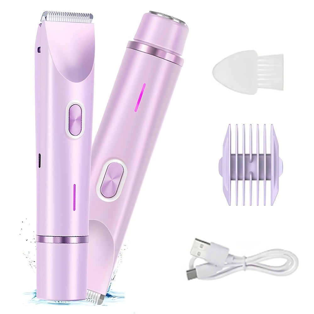 Dual-head Shaver, 2-In-1 Electric Razor For Women, Bikini Trimmer With Limit, Gentle & Clean Hair Trimmer, Women'S Shave Comb, For Face & Arms & Thighs & Body, Purple, Mother'S Day Gift