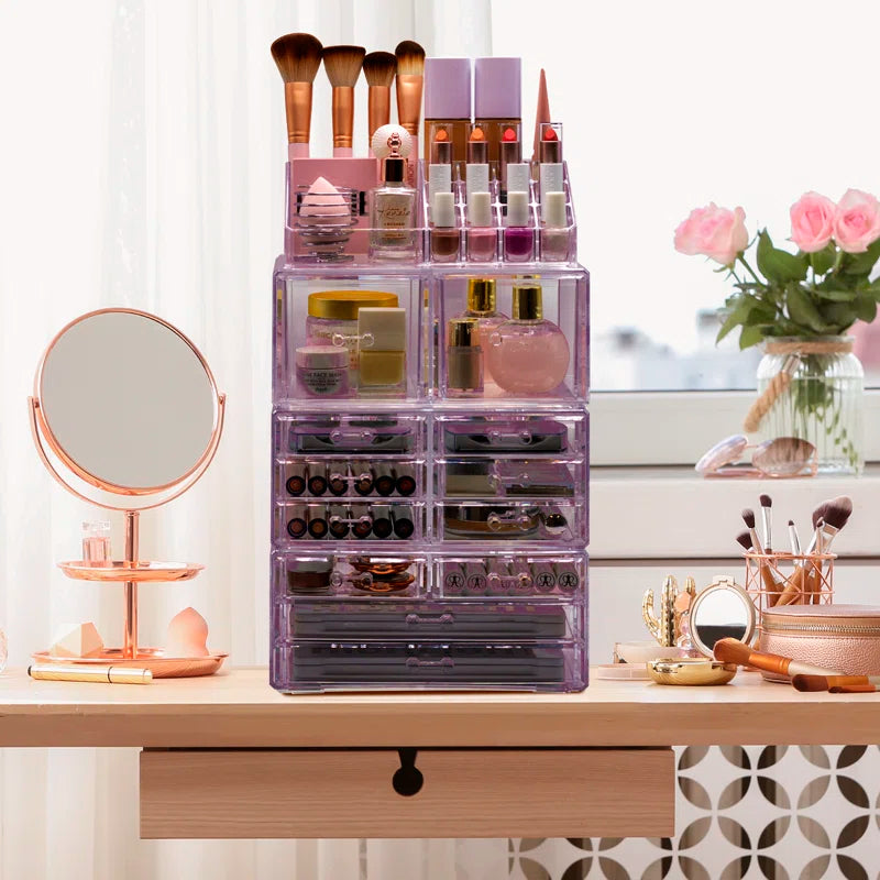 12 Drawer 4-Piece Makeup and Jewelry Organizer Case and Top Shelf
