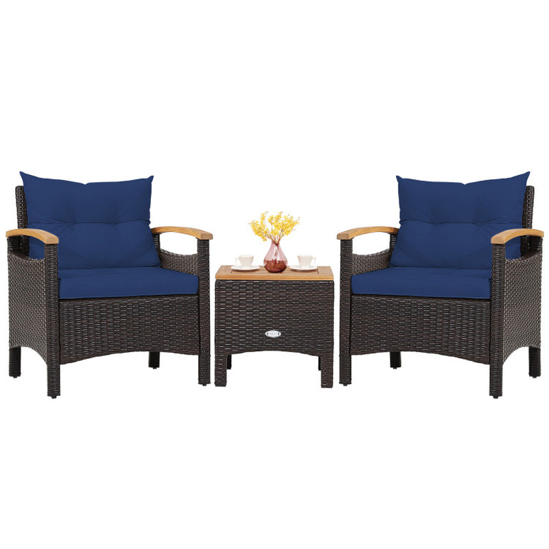 3 Pieces Patio Rattan Furniture Set with Removable Cushions