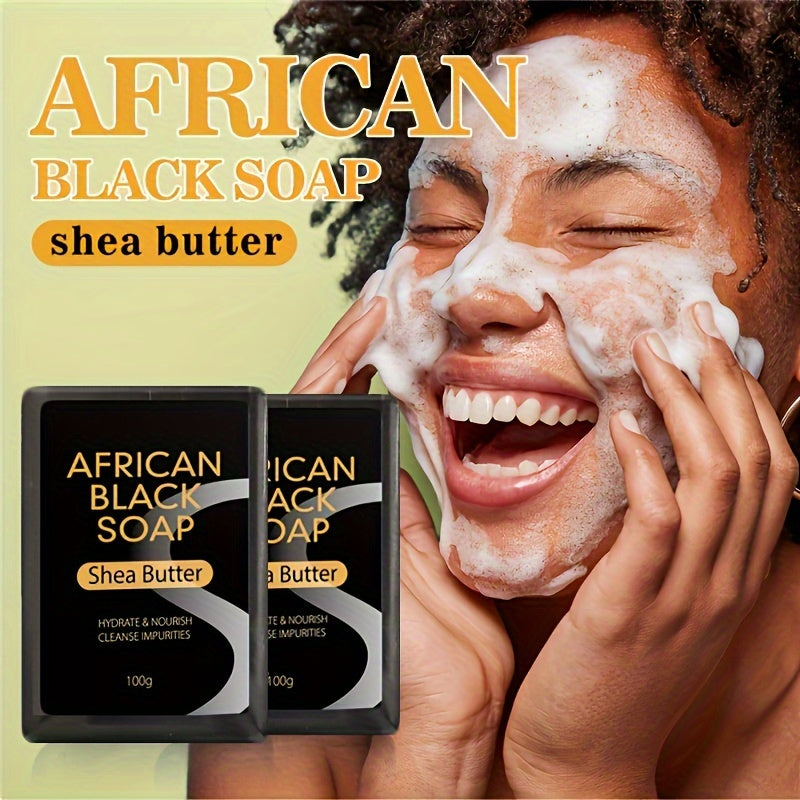 African Black Soap with Shea Butter, 100g - Moisturizing Cleanser for Clear Skin, Paraben-Free, Unscented, Ideal for Face & Body, All Skin Types, Hydrating & Nourishing Bar Soap, Skin Hydration|Natural Soap Bar|Moisturizing S