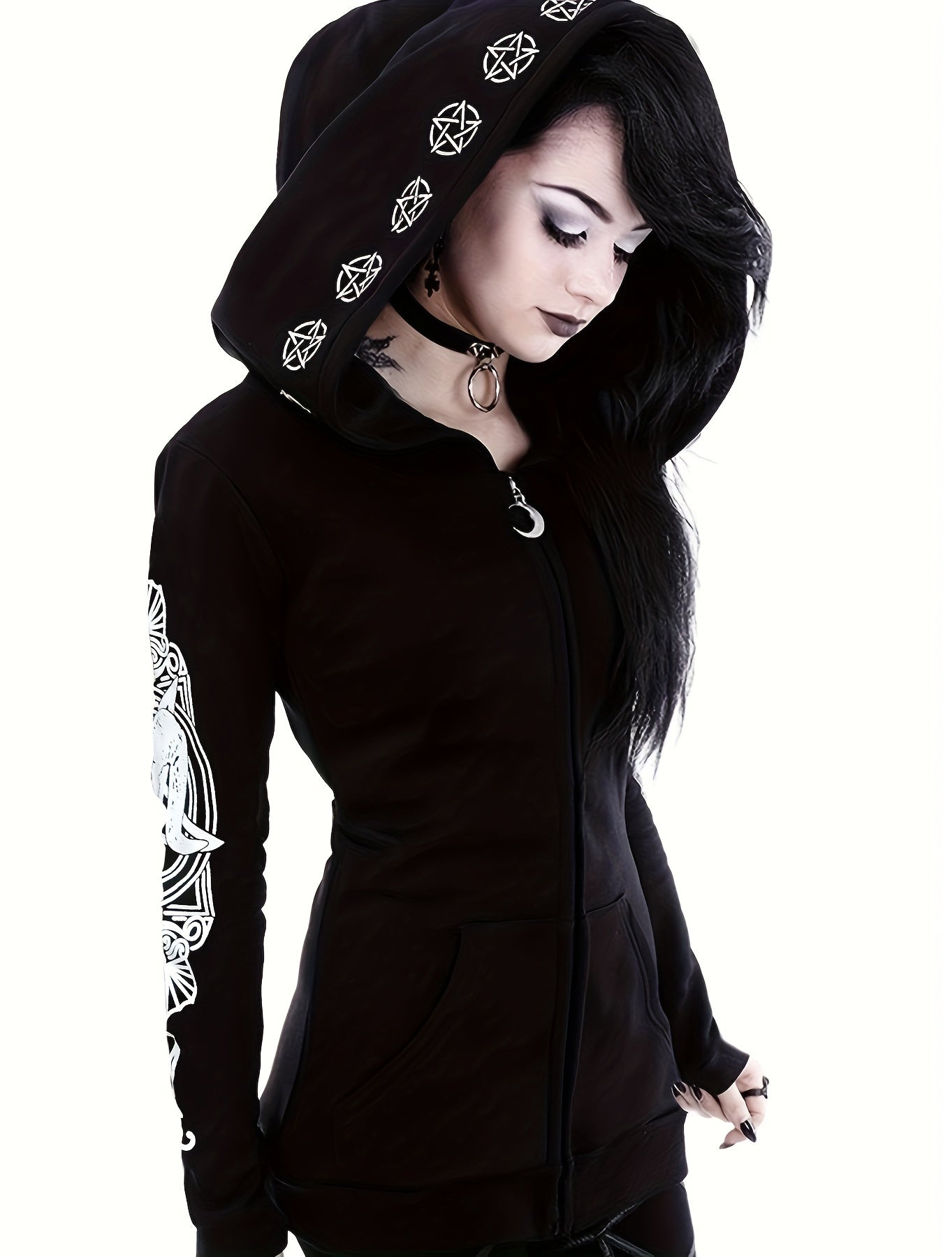 Women's Fashion Punk Print Zipper Sweatshirt