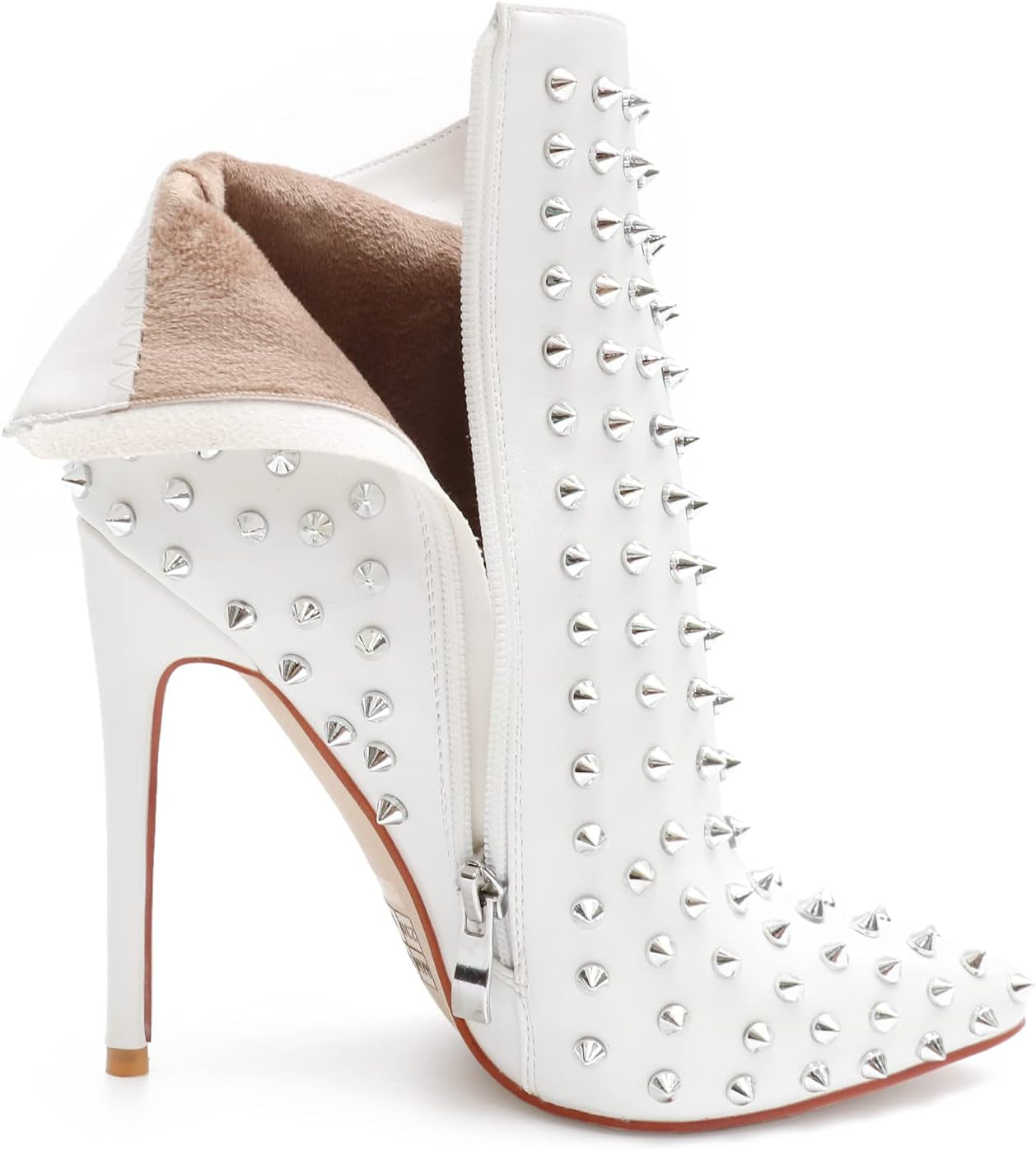 Women'S Rhinestone Ankle Boots with Rivets Closed Pointed Toe Stilettos Autumn Warm Dress Booties