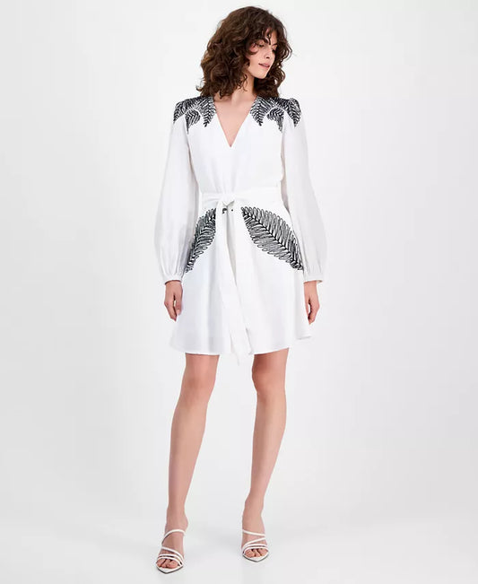 Women'S Palm Embellished Long-Sleeve Mini Dress, Macy'S Exclusive