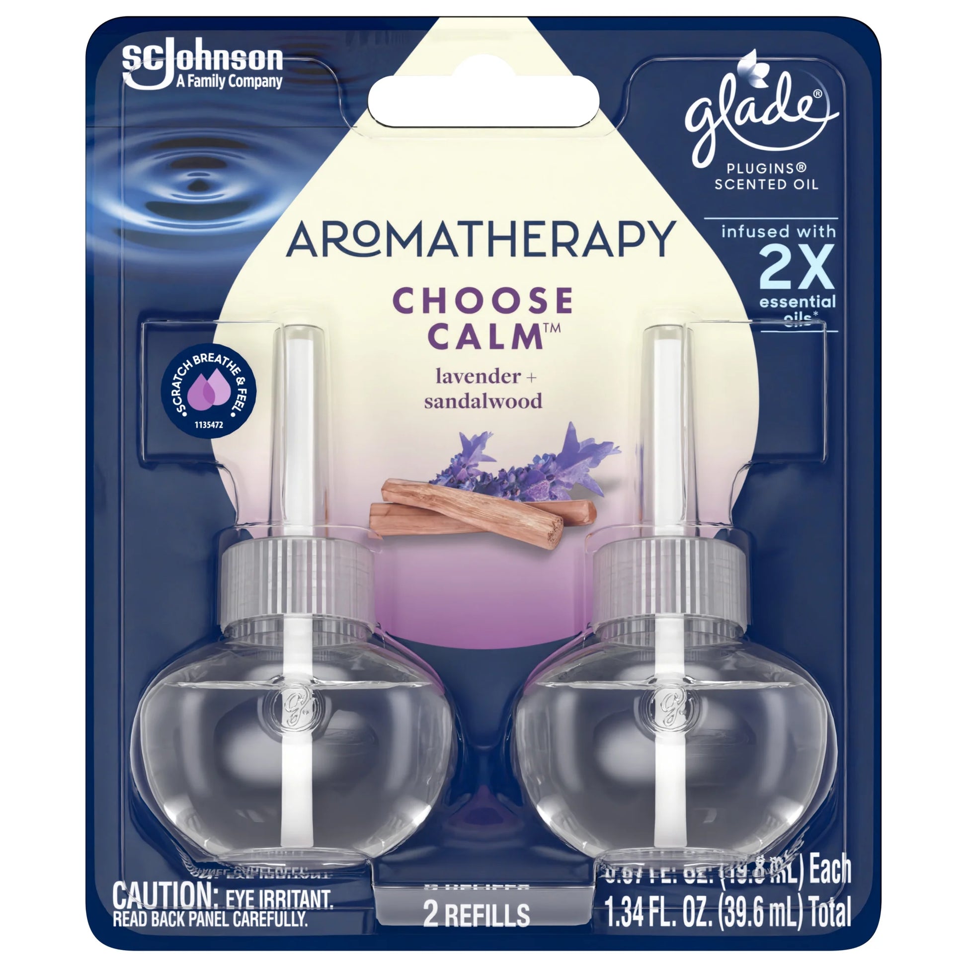 Aromatherapy Plugins Air Freshener Refills, Choose Calm Scent with Notes of Lavender & Sandalwood, Fragrance Infused with Essential Oils, 2 X 0.67 Oz (19.8 Ml)