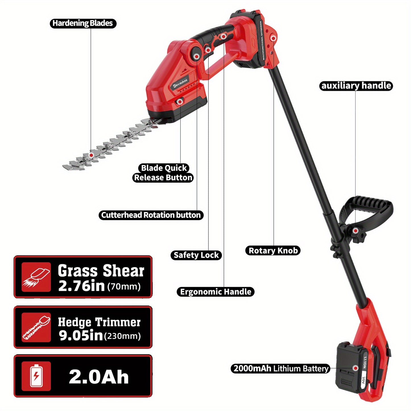 2-in-1 Cordless Hedge & Brush Trimmer with 2 Batteries & Charger, Heavy-Duty 2-in-1 Grass/Weed Cutter, Lithium-Ion Handheld Tool with Replaceable Blades & Storage for Lawn Care, Maintenance ( Plug), Hedge Trimmer, Lawn Trimme