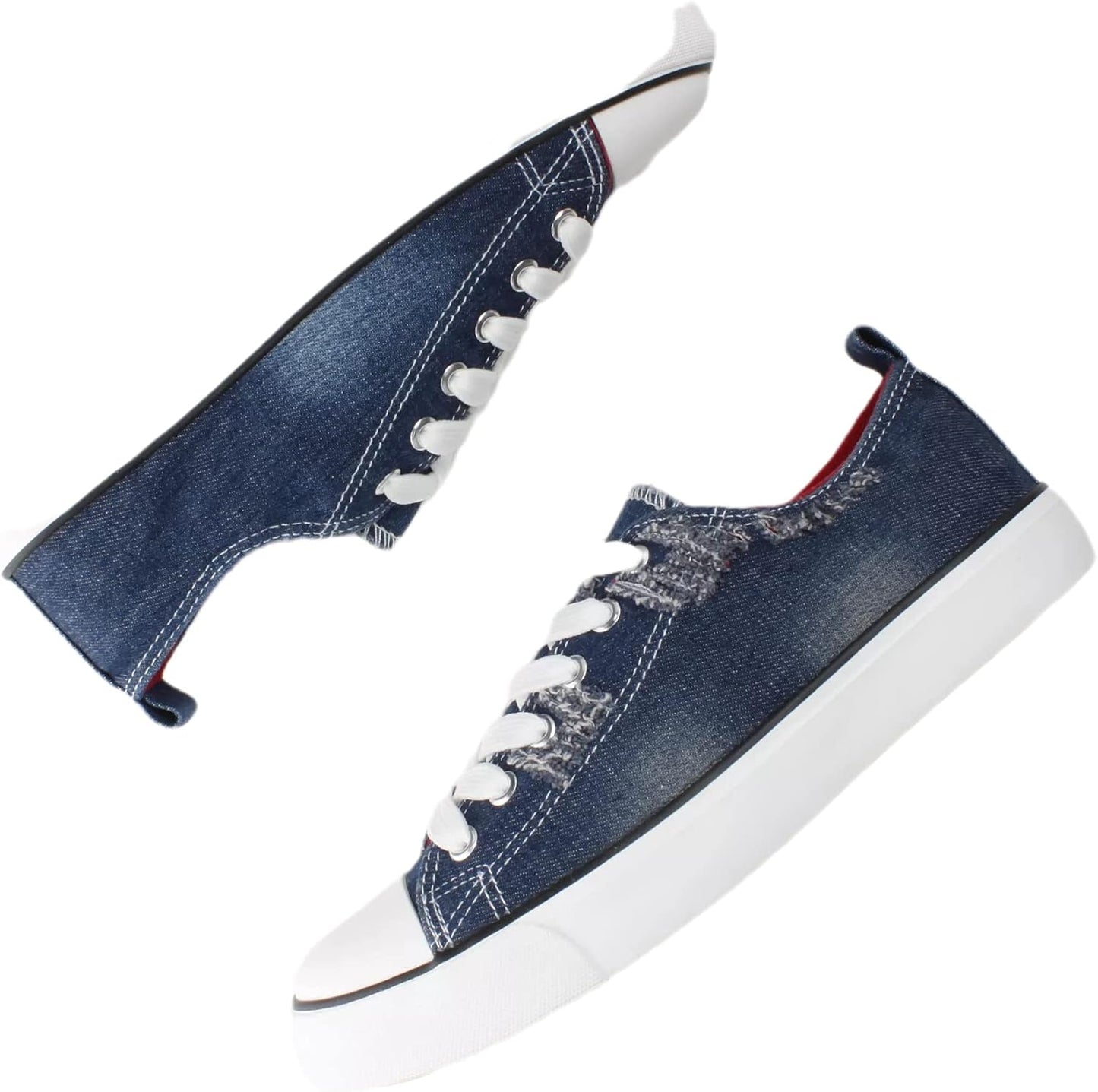 Women'S Low Top Canvas Sneaker Shoes, Comfortable Brushed Washed Denim Upper, Lace Up, Perfect for Gym, Walking or Dress