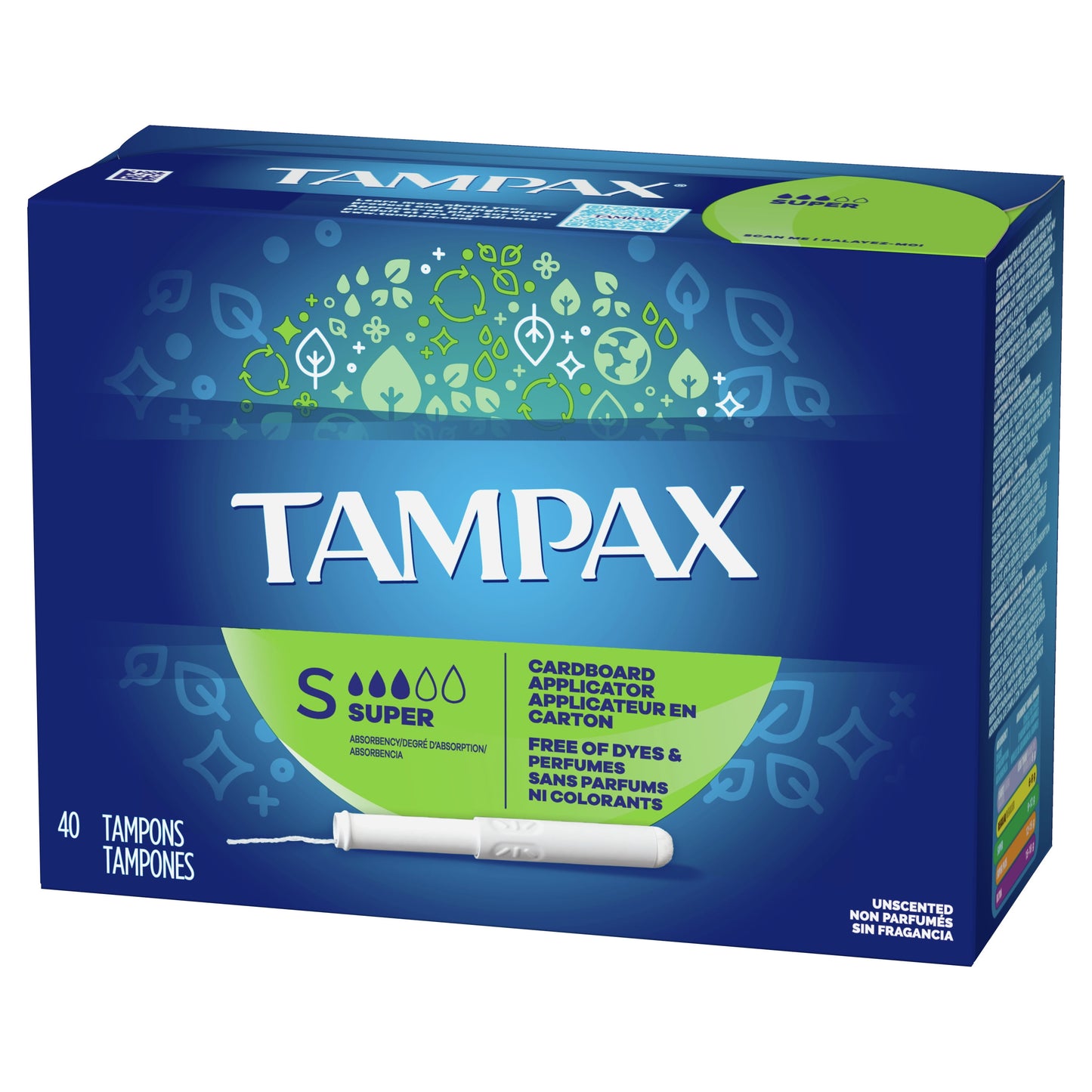 Cardboard Tampons Super Absorbency, Anti-Slip Grip, Leakguard Skirt, Unscented, 40 Count