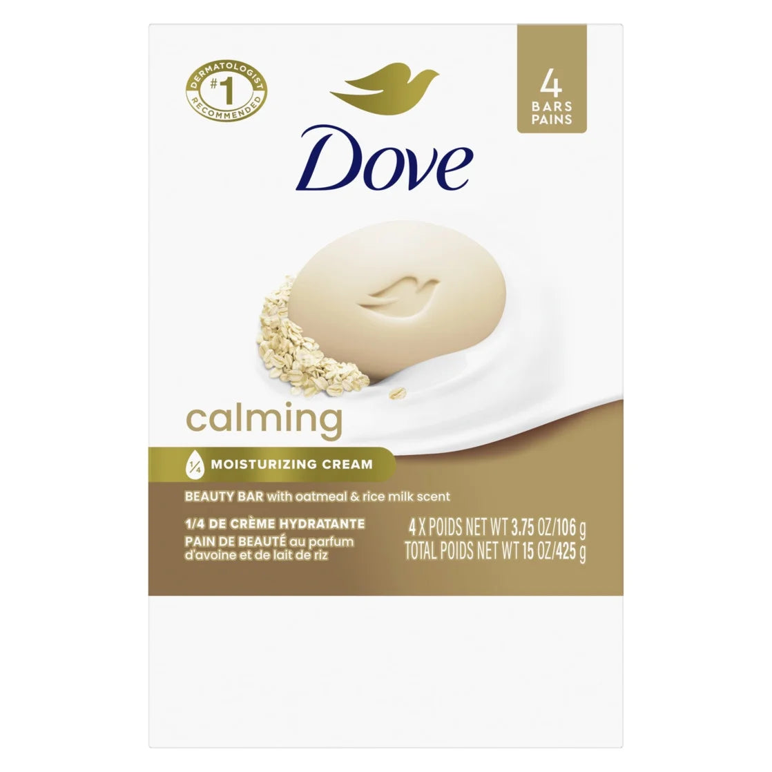 Beauty Bar Women'S Bath Soap Calming Oatmeal & Rice Milk, 3.75 Oz 4 Bars
