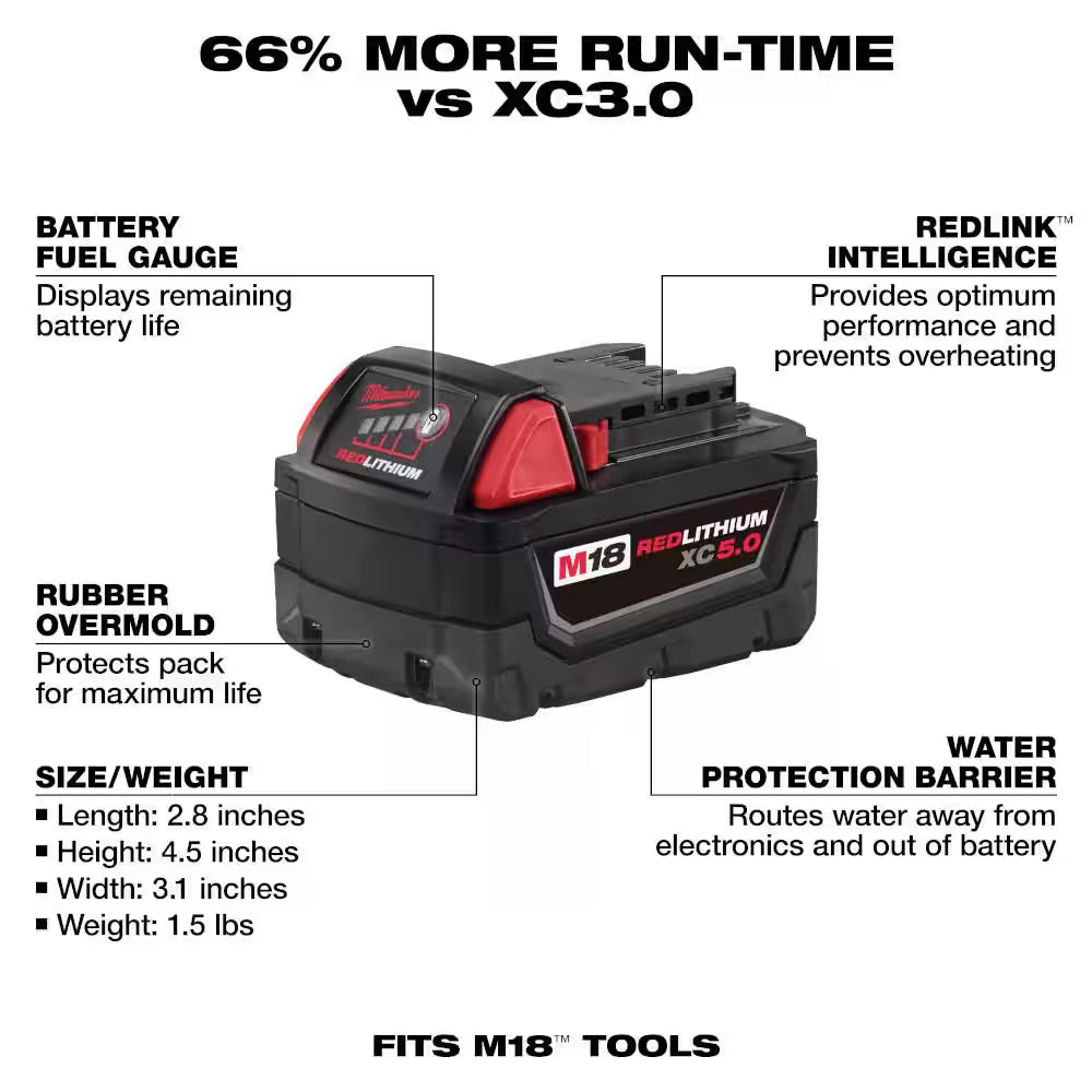 M18 18-Volt Lith-Ion Brushless Cordless Compact Hammer Drill/Impact Combo Kit W/(2) Batteries & M18 5.0 Ah Battery