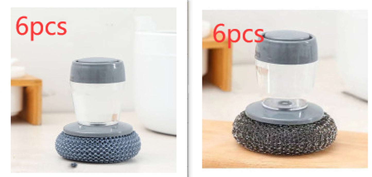 Kitchen Soap Dispensing Palm Brush Cleaner Push-Type Brush Kitchen Detergent Tools