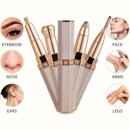 Four-in-one Multifunctional Women's Shaver - Gentle and Efficient, Includes Facial, Body, Eyebrow and Nose Hair Trimmers, Lipstick-shaped Portable Shaver, Rechargeable Shaver, 3/4 Replaceable Shaver Heads, Efficient and Easy