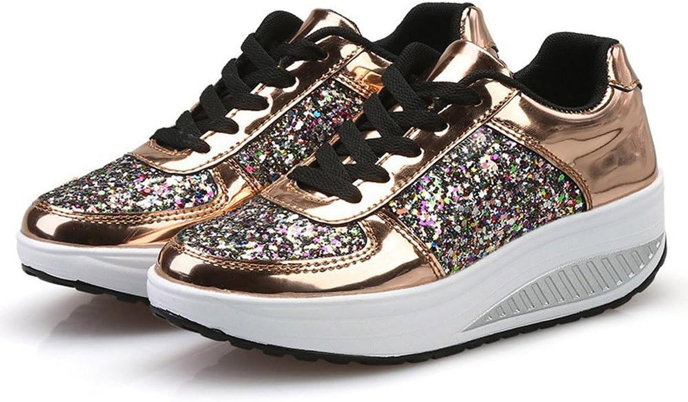 Farjing Sneakers for Women Wedges Sneakers Sequins Shake Shoes Fashion Girls Sport Shoes