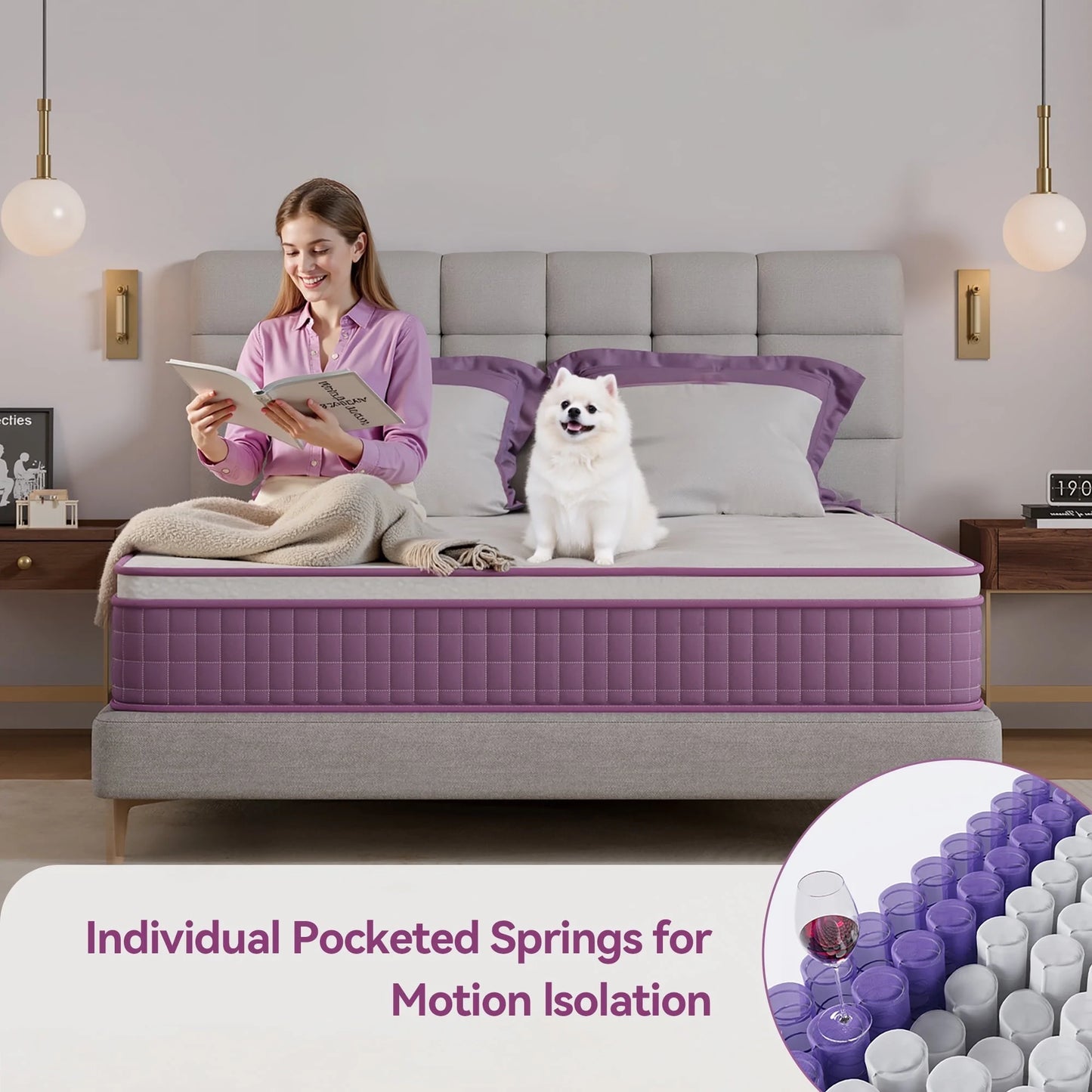Full Mattress 12 Inch, Purple Full Size Mattress in a Box, Hybrid Mattress with Memory Foam & Pocket Coils, Medium Firm for Pressure Relief, Certipur-Us