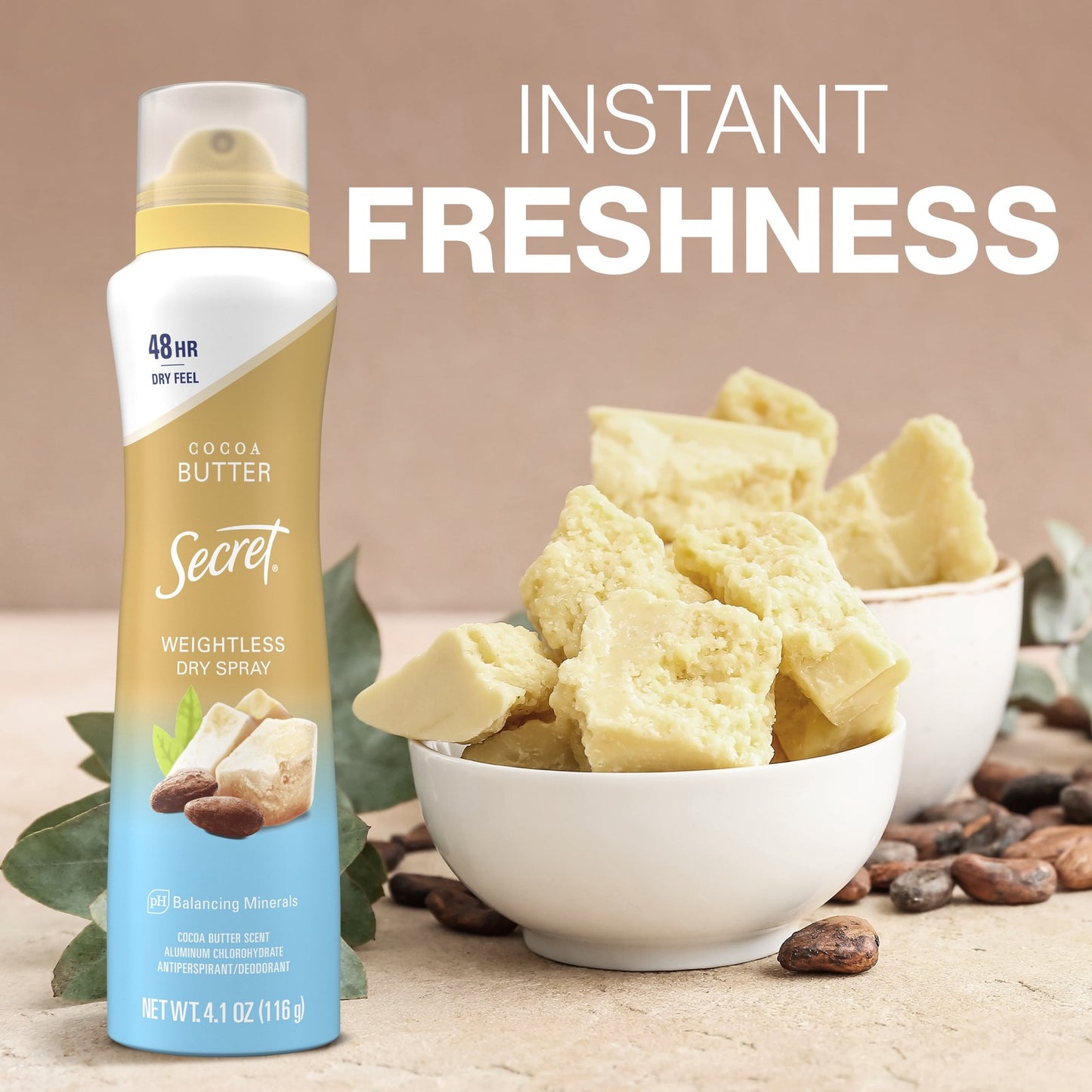 Weightless Dry Spray Antiperspirant & Deodorant for Women, Cocoa Butter Scent, 4