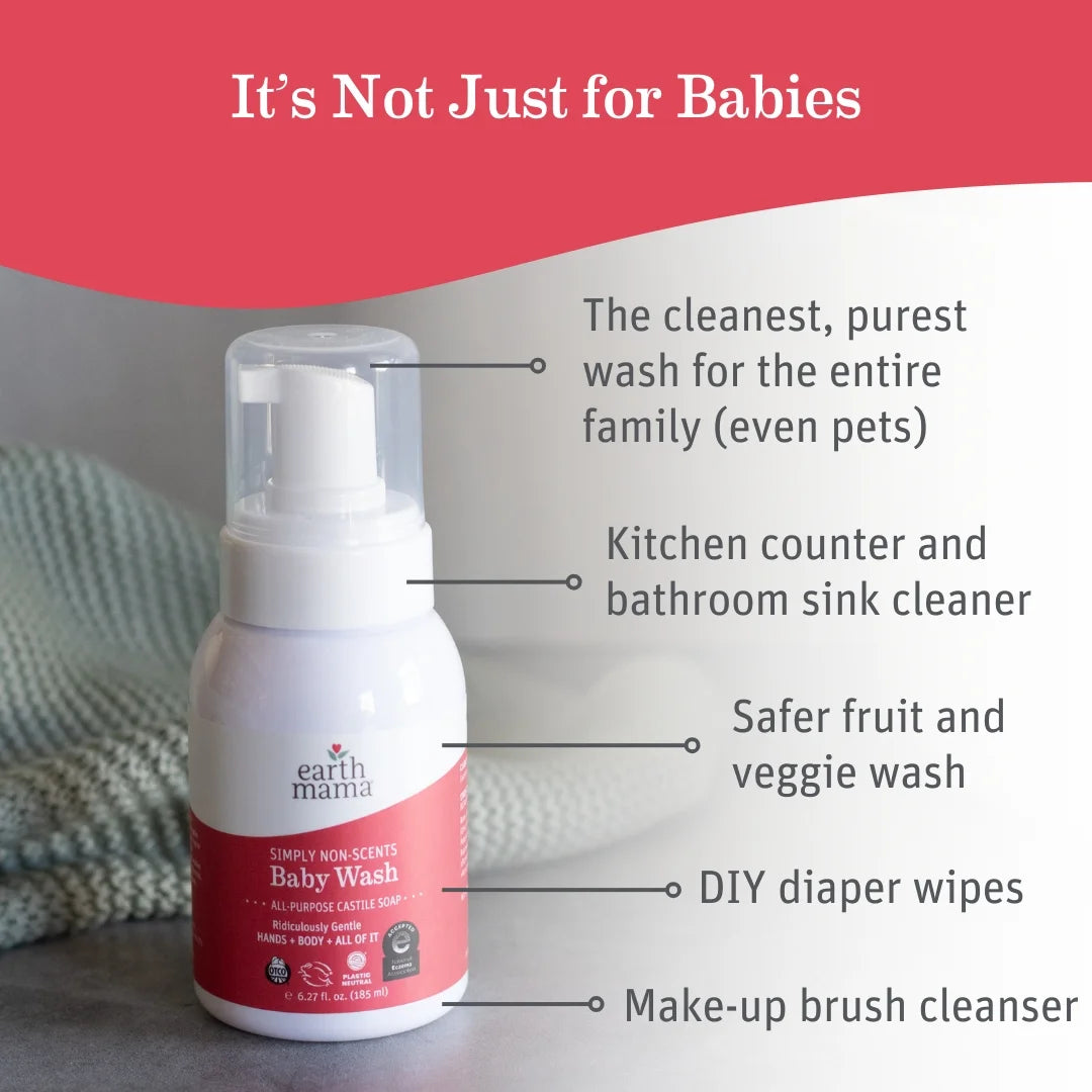 Simply Non Scents Baby Wash, Castile Soap for Sensitive Skin, Unscented, 6.27 Fl Oz