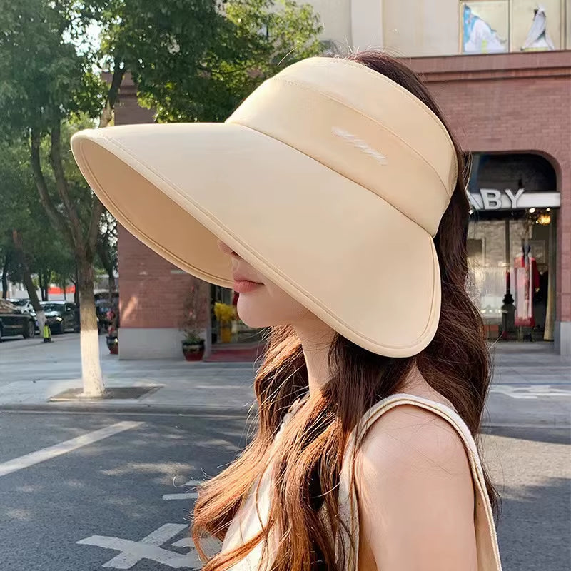 Women Summer Sun Hat Large Brim Empty Top Ponytail Cap for Outdoor Travel Beach Sunscreen Visors UV Protection Fisherman Hats 모자