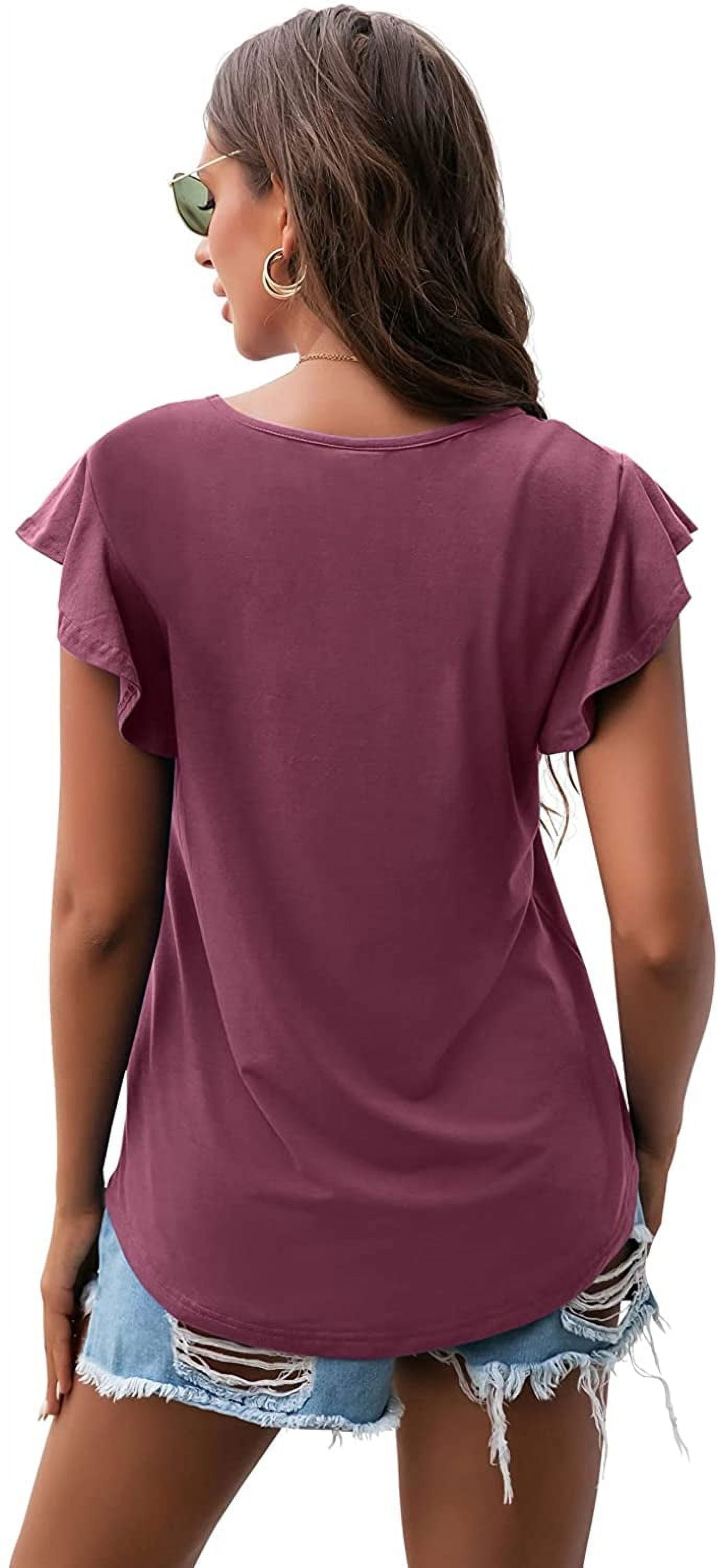 Summer Ruffle Short Sleeve Knit Tunic Tops Shirts Tank Tee Blouse for Women