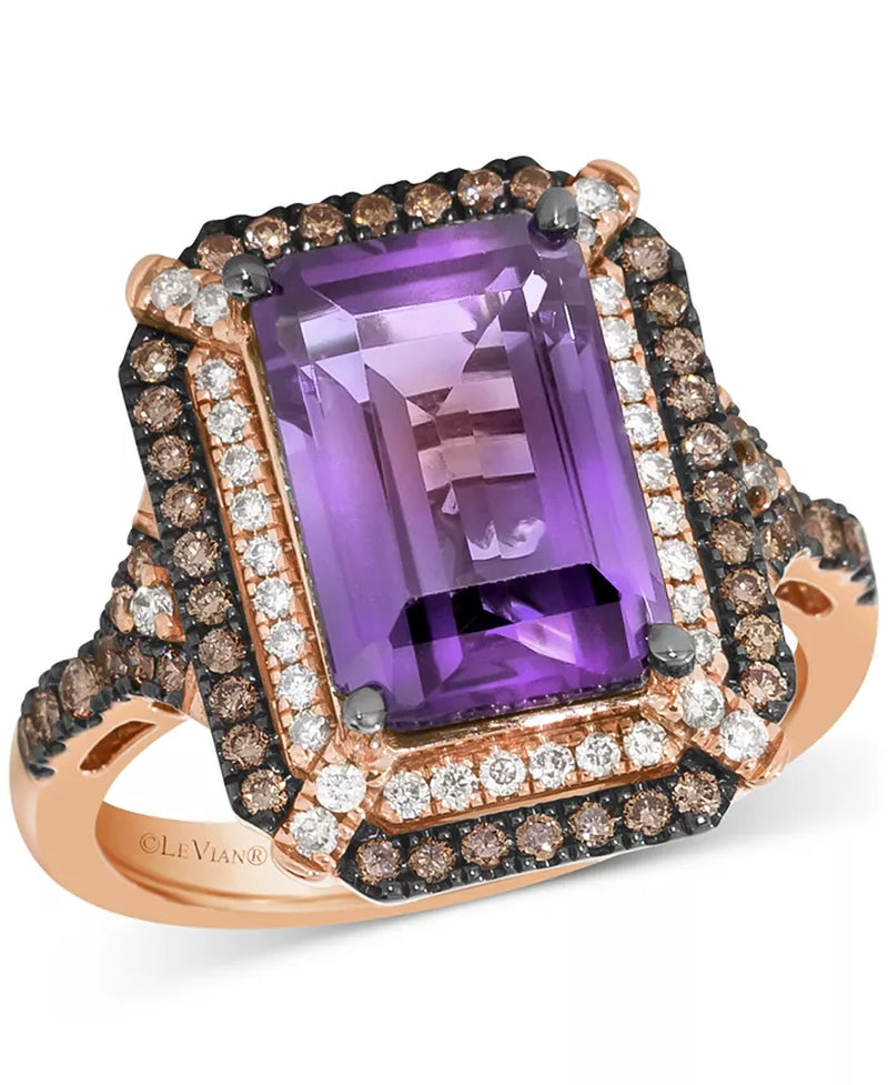 Deep Sea Blue Topaz (3-7/8 Ct. T.W.) & Diamond (5/8 Ct. T.W.) Double Halo Ring in 14K Rose Gold (Also Available in 14K White Gold or 14K Yellow Gold)