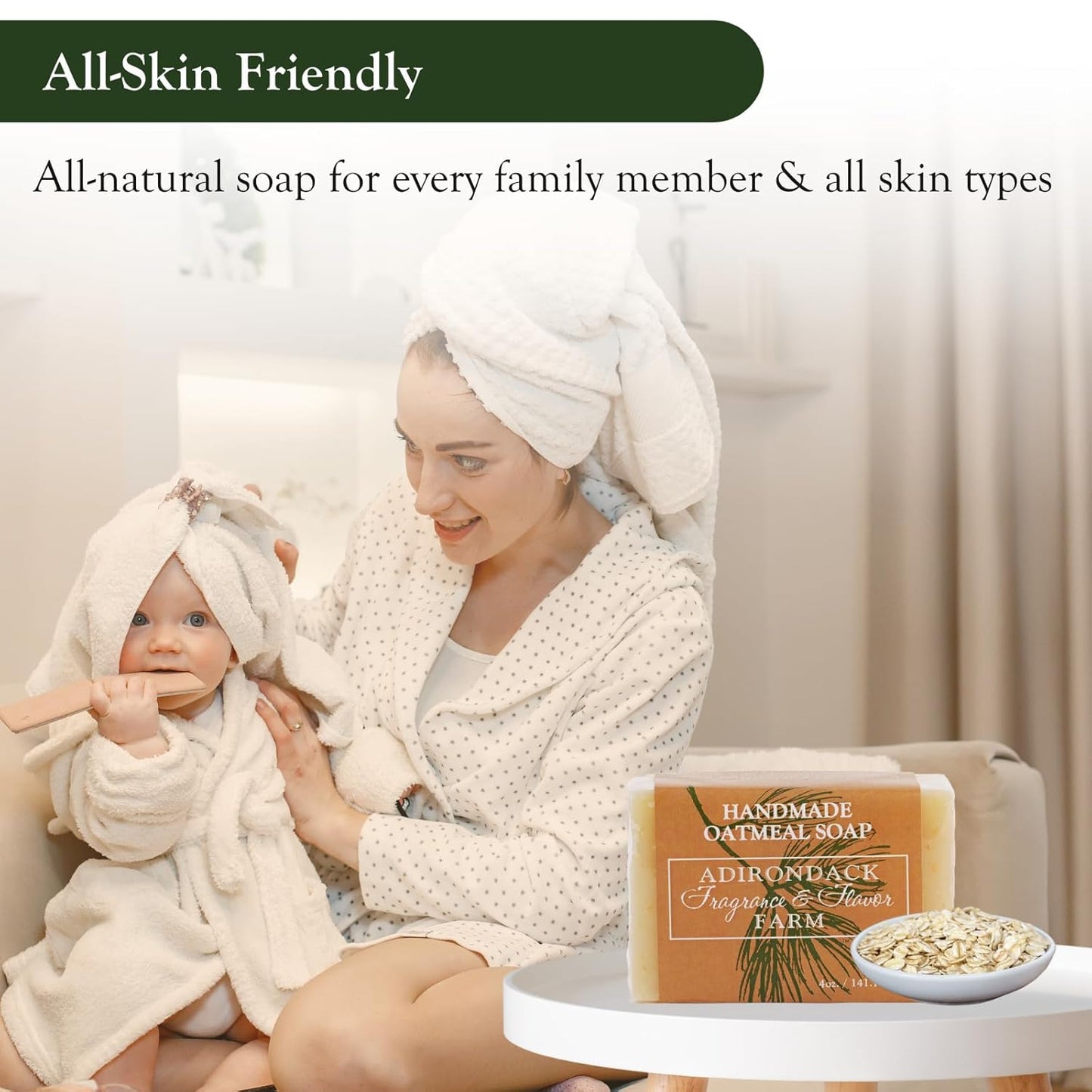 ADK Natural Oatmeal Soap Bar 16 Oz., Handmade Vegan Olive Oil Body Soap for Dry and Sensitive Skin, Moisturising for Men, Women & Babies, Produced in the USA