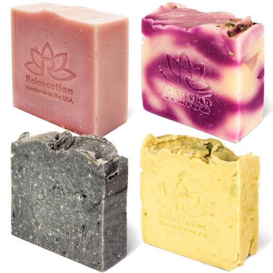 Organic Natural Soap Bars - Bath Body Soap Bar for Women and Men | MADE in USA Travel Size Set of 4