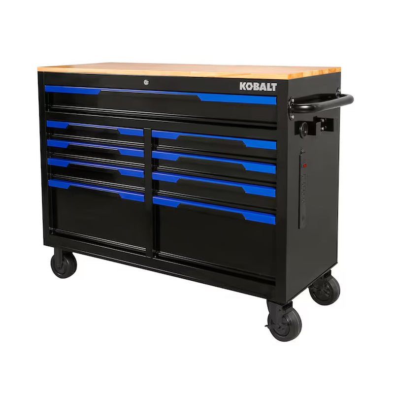 46.1-In L X 37.2-In H 9 -Drawers Rolling Black/Blue Wood Work Bench