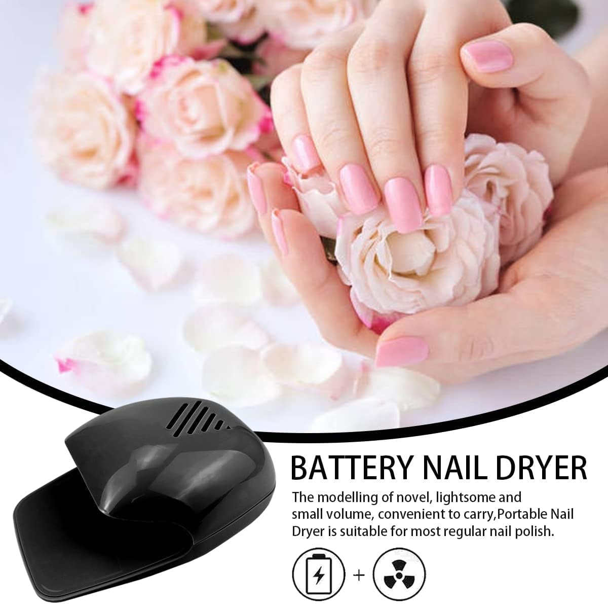 Portable Nail Dryer, Quick Dry Regular Nail Polish Air Blower Nail Dryer Nail Art Polish Machine - Nail Fan Dryer for Regular Nail Polish, Fingernail Toenail