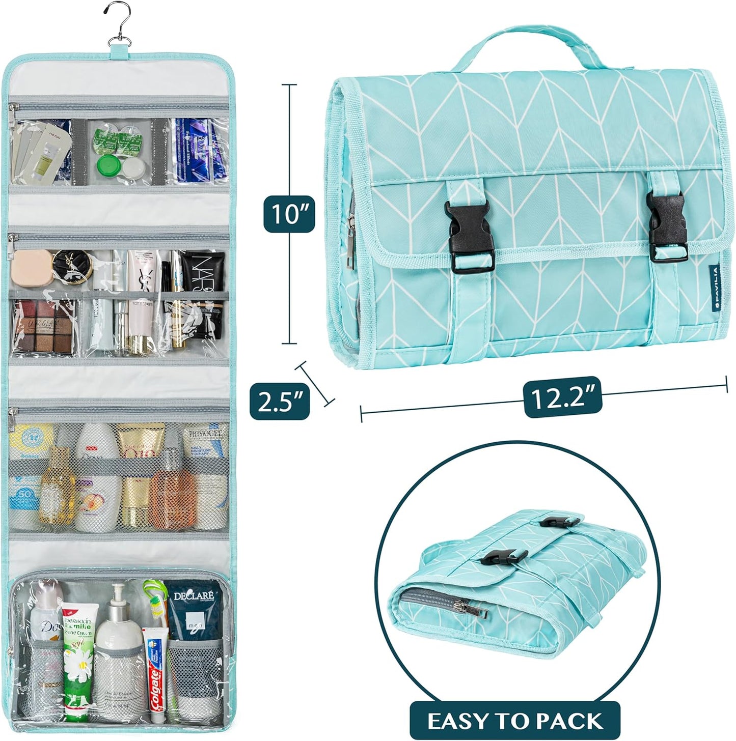 Travel Hanging Toiletry Bag for Women Men, Large Capacity Makeup Bag Kit, Waterproof Cosmetic Storage Organizer Case for Bathroom Shower