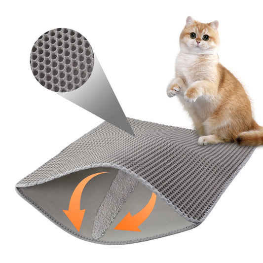 21"X29" Cat Litter Mat, Double Layer Urine-Proof & Waterproof, Honeycomb Scatter Control Trapping, Easier to Clean & Washable, Non-Slip (Dark Gray)